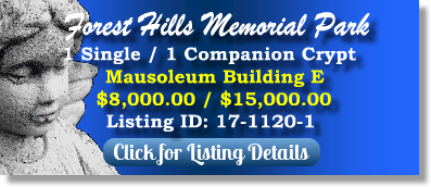Single and Companion Crypt for Sale $8K! Forest Hills Memorial Park Palm City, FL Building E The Cemetery Exchange