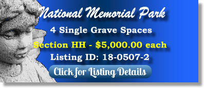 4 Single Grave Spaces for Sale $5Kea! National Memorial Park Falls Church, VA  Section HH The Cemetery Exchange