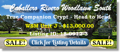 True Companion Crypt on Sale Now $13K! Caballero Rivero Woodlawn South Miami, FL WSM The Cemetery Exchange