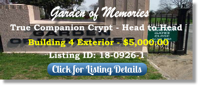 True Companion Crypt for Sale $5K! Garden of Memories Township of Washington, NJ Bldg 4 The Cemetery Exchange