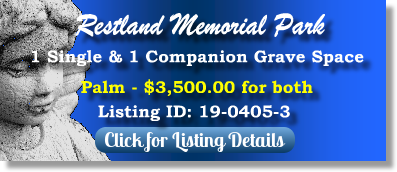 1 Single 1 DD Grave Space $3500! Restland Memorial Park East Hanover, NJ Palm The Cemetery Exchange