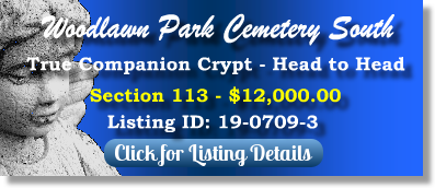 True Companion Crypt for Sale $12K! Woodland Park Cemetery South Miami, FL Section 113 The Cemetery Exchange