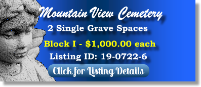 2 Single Grave Spaces for Sale $1Kea! Mountain View Cemetery Pueblo, CO Block 1 The Cemetery Exchange