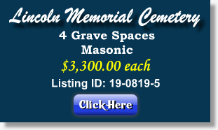 4 Grave Spaces for Sale $3300ea Lincoln Memorial Cemetery Lincoln, NE Masonic The Cemetery Exchange