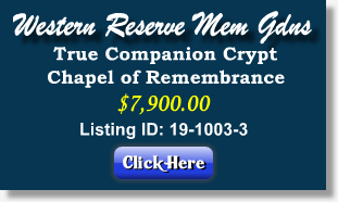 True Companion Crypt for Sale $7900 Western Reserve Memorial Gardens Chesterland, OH Chapel of Remembrance The Cemetery Exchange