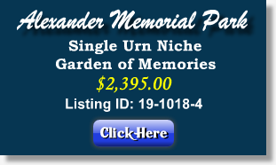 Urn Niche for Sale $2395! Alexander Memorial Park Evansville, IN Gdn of Memories The Cemetery Exchange