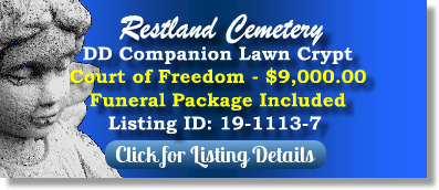DD Companion Lawn Crypt Pkg for Sale $9K! Restland Cemetery Dallas, TX Court of Freedom The Cemetery Exchange