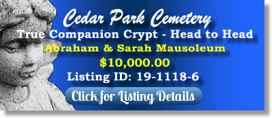 True Companion Crypt for Sale $10K! Cedar Park Cemetery Paramus, NJ Abraham & Sarah Mausoleum The Cemetery Exchange