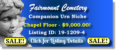 Companion Urn Niche on Sale Now $9K! Fairmount Cemetery Denver, CO Chapel Floor The Cemetery Exchange