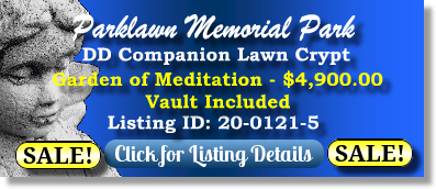 DD Companion Lawn Crypt on Sale Now $4900! Parklawn Memorial Park Rockville, MD Gdn of Meditation The Cemetery Exchange