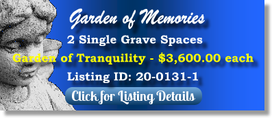 2 Grave Spaces for Sale $3600ea! Garden of Memories Tampa, FL Tranquility The Cemetery Exchange