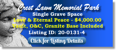 Single Grave Space for Sale $4K! Crest Lawn Memorial Park Atlanta, GA Love & Eternal Peace The Cemetery Exchange
