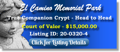 True Companion Crypt for Sale $15K! El Camino Memorial Park San Diego, CA Court of Valor The Cemetery Exchange