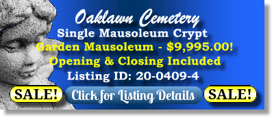 Single Crypt on Sale Now $9995! Oaklawn Cemetery Jacksonville, FL Gdn Mausoleum The Cemetery Exchange