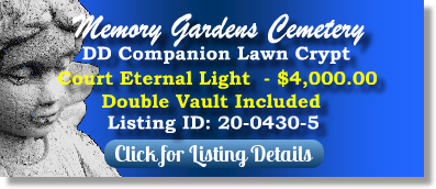 DD Companion Lawn Crypt for Sale $4K! Memory Gardens Cemetery Arlington Heights, IL Eternal Light The Cemetery Exchange