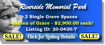 2 Single Grave Spaces on Sale Now $2900ea! Riverside Memorial Park Jacksonville, FL Grace The Cemetery Exchange