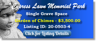 Single Grave Space for Sale $3500! Cypress Lawn Memorial Park Everett, WA Chimes The Cemetery Exchange 20-0503-4