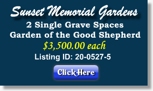 2 Single Grave Spaces for Sale $3500ea! Sunset Memorial Gardens Machesney Park, IL Gdn of the Good Shepherd The Cemetery Exchange