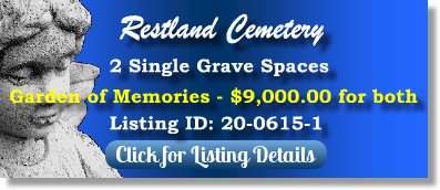 2 Single Grave Spaces for Sale $9K for both! Restland Cemetery Dallas, TX Gdn of Memories The Cemetery Exchange