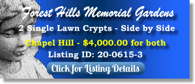 2 Single Lawn Crypts for Sale $4K for both! Forest Hills Memorial Gardens Forest Park, GA Chapel Hill The Cemetery Exchange
