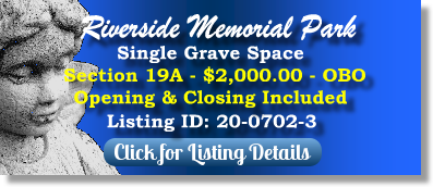 Single Grave Space for Sale $2K! Riverside Memorial Park Jacksonville, FL Section 19A The Cemetery Exchange