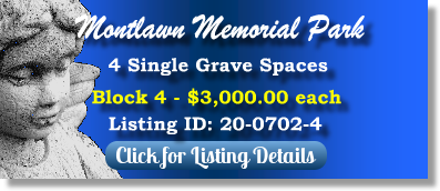 4 Single Grave Spaces for Sale $3Kea! Montlawn Memorial Park Raleigh, NC Block 4 The Cemetery Exchange 20-07024