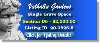 Single Grave Space for Sale $2K! Valhalla Gardens Belleville, IL Sectoin D-6 The Cemetery Exchange 20-0826-8