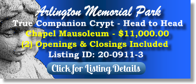 True Companion Crypt for Sale $11K! Arlington Memorial Park Sandy Springs, GA Chapel Mausoleum The Cemetery Exchange