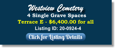 4 Single Grave Spaces for Sale $6400 for all! Westview Cemetery Atlanta, GA Terrace E The Cemetery Exchange