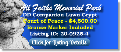 DD Companion Lawn Crypt for Sale $4500! All Faiths Memorial Park Casselberry, FL Court of Peace The Cemetery Exchange
