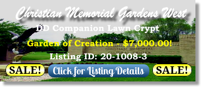 DD Companion Lawn Crypt on Sale Now $7K! Christian Memorial Gardens West Rochester Hills, MI Gdn of Creation The Cemetery Exchange