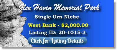 Single Urn Niche for Sale $2K! Glen Haven Memorial Park Winter Park, FL West Bank The Cemetery Exchange 20-1015-3