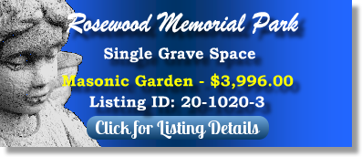 Single Grave Space for Sale $3996! Rosewood Memorial Park Virginia Beach, VA Masonic The Cemetery Exchange 20-1020-3