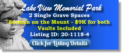 2 Single Grave Spaces for Sale $9K for both! Lake View Memorial Park Sykesville, MD Sermon on the Mount The Cemetery Exchange
