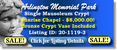 Single Crypt on Sale Now $8K! Arlington Memorial Park Sandy Springs, GA Sunrise Chapel The Cemetery Exchange