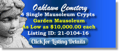 4 Single Crypts for Sale $10Kea! Oaklawn Cemetery Jacksonville, FL Garden Mausoleum The Cemetery Exchange