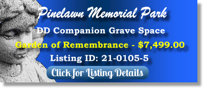 DD Companion Grave Space for Sale $7499! Pinelawn Memorial Park Farmingdale, NY Gdn of Remembrance The Cemetery Exchange