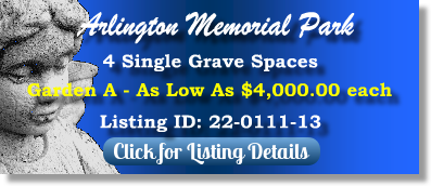 4 Single Grave Spaces for Sale $4Kea! Arlington Memorial Park Sandy Springs, GA Garden A The Cemetery Exchange 21-0111-13