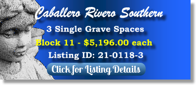 3 Single Grave Spaces for Sale $5196ea! Caballero Rivero Southern Miami, FL Block 11 The Cemetery Exchange