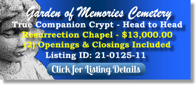 True Companion Crypt for Sale $13K! Garden of Memories Cemetery Metaire, LA Resurrection Chapel The Cemetery Exchange