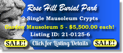 2 Single Crypts on Sale Now $5500ea! Rose Hill Burial Park Akron, OH Gdn Mausoleum 5 The Cemetery Exchange