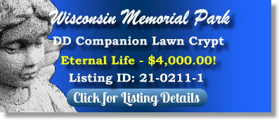DD Companion Lawn Crypt for Sale $4K! Wisconsin Memorial Park Brookfield, WI Eternal Life The Cemetery Exchange