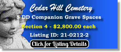 5 DD Companion Grave Spaces for Sale $2800ea! Cedar Hill Cemetery Suitland, MD Section 4 The Cemetery Exchange 21-0212-2