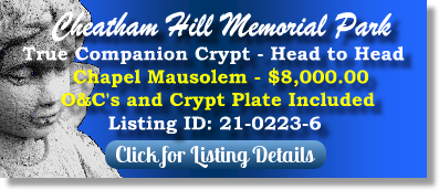 True Companion Crypt for Sale $8K! Cheatham Hill Memorial Park Marietta, GA Chapel The Cemetery Exchange
