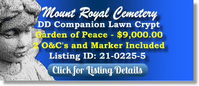 DD Companion Lawn Crypt for Sale $9K! Mount Royal Cemetery Glenshaw, PA Gdn of Peace The Cemetery Exchange