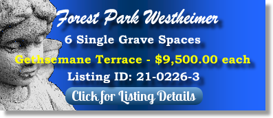 6 Single Grave Spaces for Sale $9500ea! Forest Park Westheimer Houston, TX Gethsemane Terrace The Cemetery Exchange