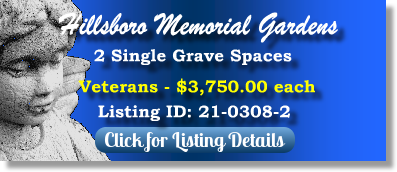 2 Single Grave Spaces for Sale $3750ea! Hillsboro Memorial Gardens Brandon, FL Veterans The Cemetery Exchange 