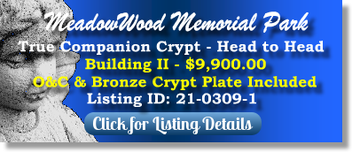 True Companion Crypt for Sale $9900! MeadowWood Memorial Park Tallahassee, FL Bldg II The Cemetery Exchange
