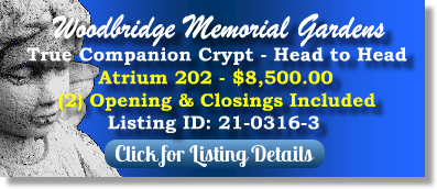True Companion Crypt $8500! Woodbridge Memorial Gardens Woodbridge, NJ Atrium The Cemetery Exchange 21-0316-3
