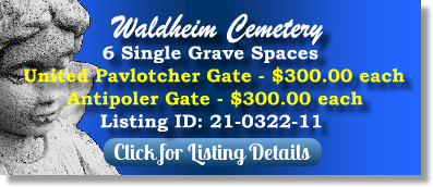 6 Single Grave Spaces for Sale $300ea! Waldheim Cemetery Forest Park, IL Pavotcher & Antiopoler The Cemetery Exchange